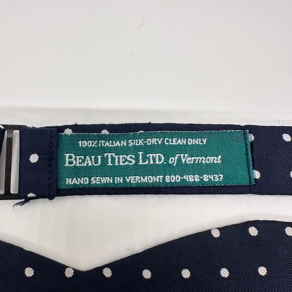 Beau Ties LTD 100% Italian Silk Stylish and Elegant Bow Tie Blue with White Dots - Picture 2 of 4